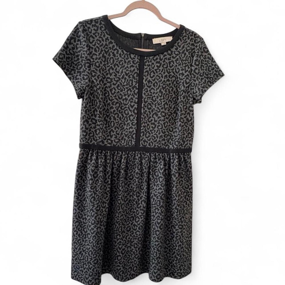 LOFT Grey and black leopard Print Dress